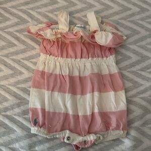 Ralph Lauren baby summer romper. Pink and white stripe.